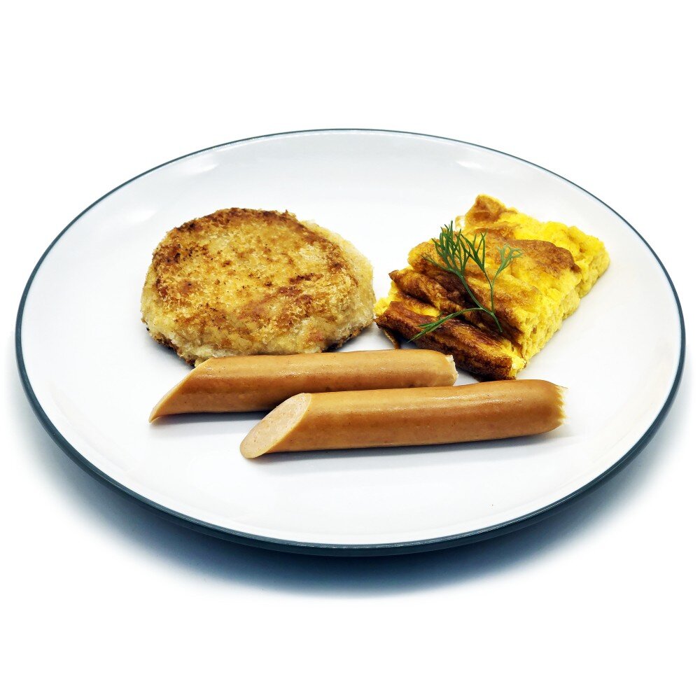 香腸、豬肉薯餅及奄列早餐