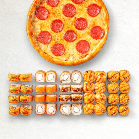 Сет «Алматы » - 40 шт + пицца «Пепперони» + 1л Coca-cola в подарок