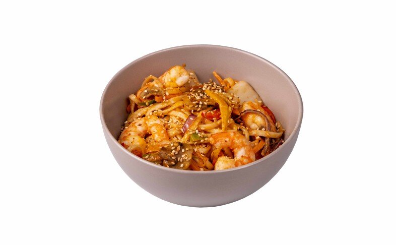 Удон с креветкой в соусе карри