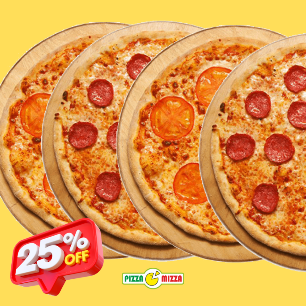 4 пиццы с 25% скидкой (Пепперони 2шт, Маргарита  2шт)