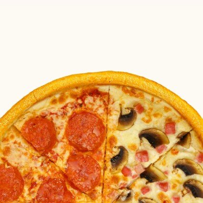 Пицца половинки-Пепперони+Ветчина и грибы