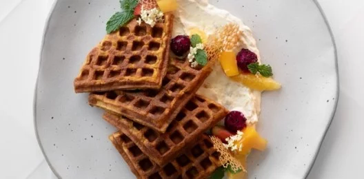Protein Mango Waffles with Fruits (GF,LF, VGT)