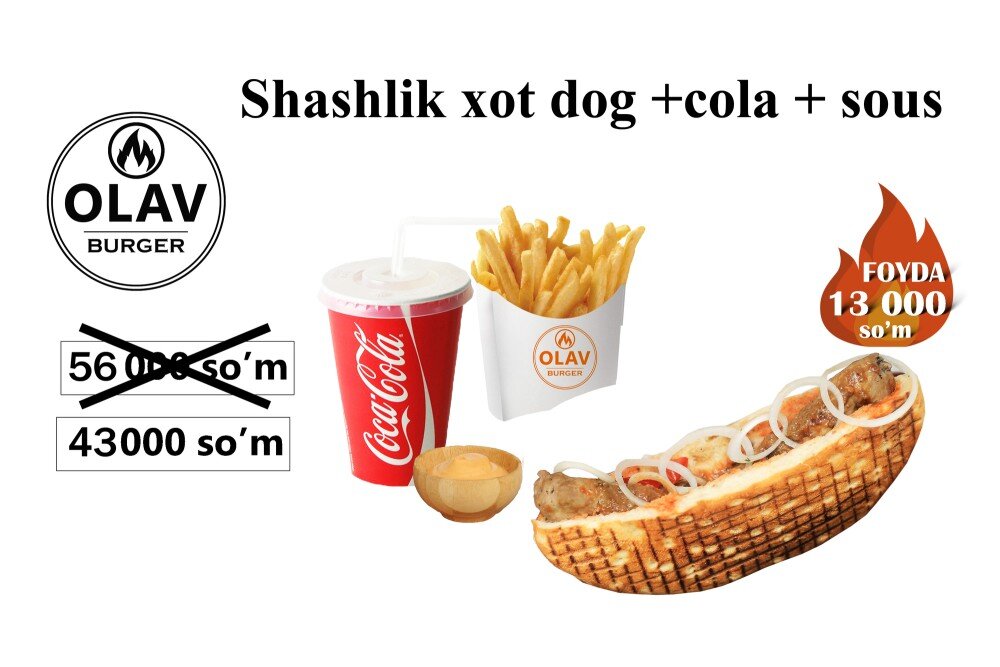 Xot dog shashlik+fri+cola+ sous