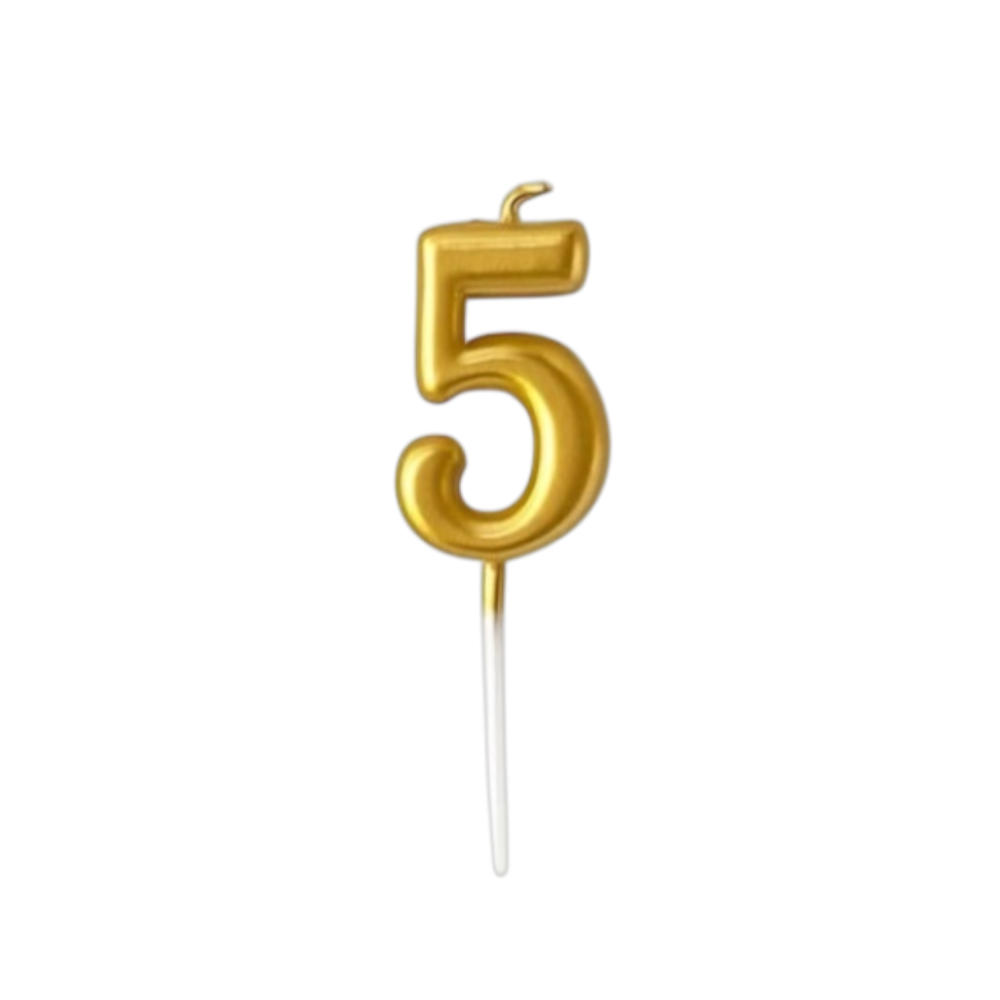 Свеча золотистая "5"
