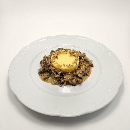 Беф-строганов с грибами и картофел. пюре  Темир