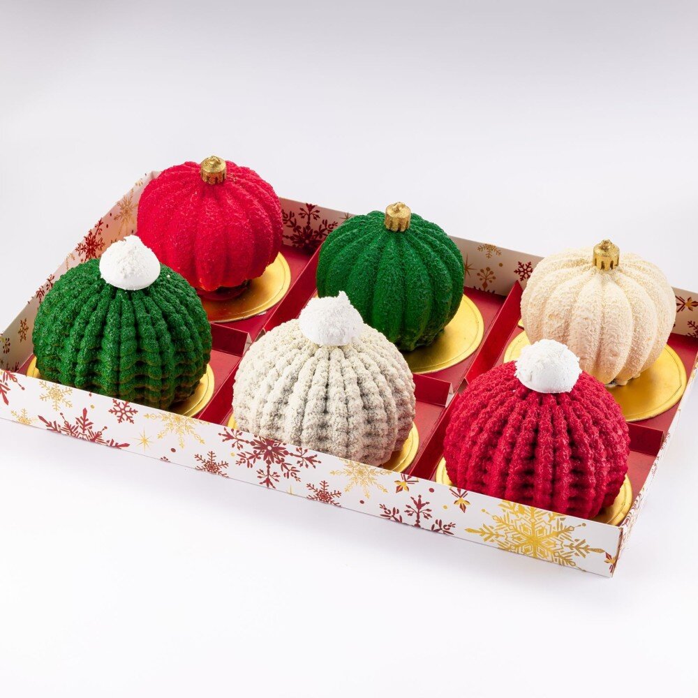 Набор из 6 шт "Елочные игрушки и Шапочки" муссовые пирожные