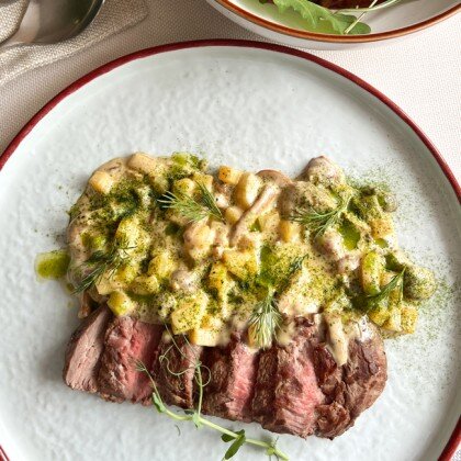 Тальята с грибами и картофелем