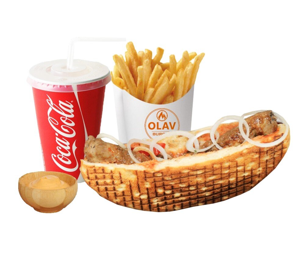 Xot dog shashlik+fri+cola+ sous
