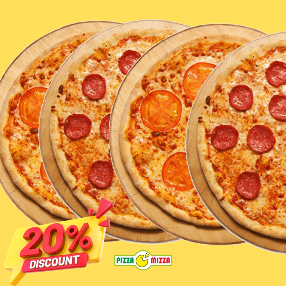 4 пиццы с 20% скидкой (Пепперони 2шт, Маргарита  2шт)